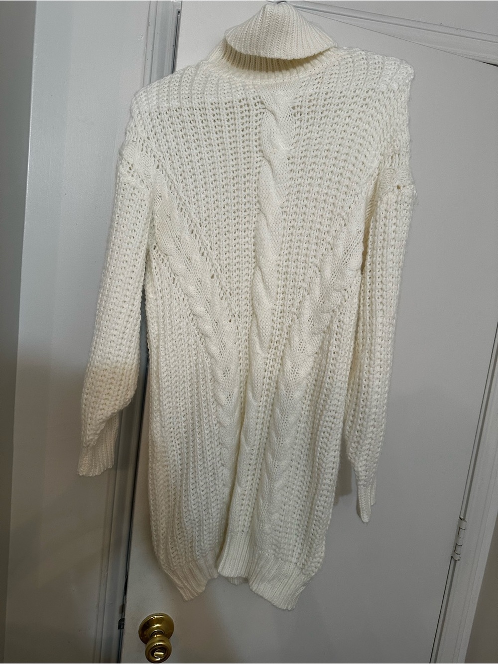 Cozy Cable Knit Turtleneck Sweater Dress - Cream